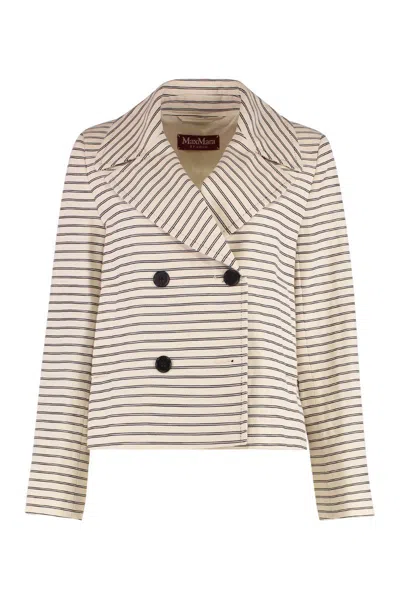 Max Mara Assuan Double-breasted Striped Cotton-jacquard Blazer In White
