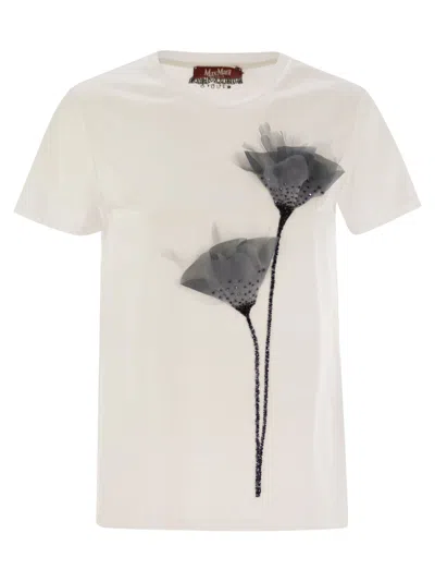 Max Mara Studio Azzurro Jersey T Shirt With Embroidery In White