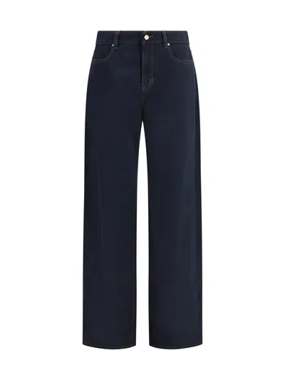 Max Mara Studio Baggy Pants In Pure Cotton Satin In Blue