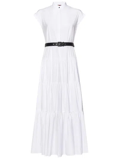Max Mara Tiered White Midi Dress With Classic Button-up Front
