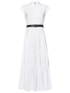 Max Mara Tiered White Midi Dress With Classic Button-up Front In White