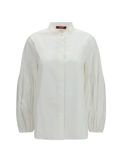 Max Mara Studio Balloon Sleeve Cotton Blouse In White