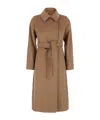 Max Mara Studio Belted Long-sleeved Coat In Brown