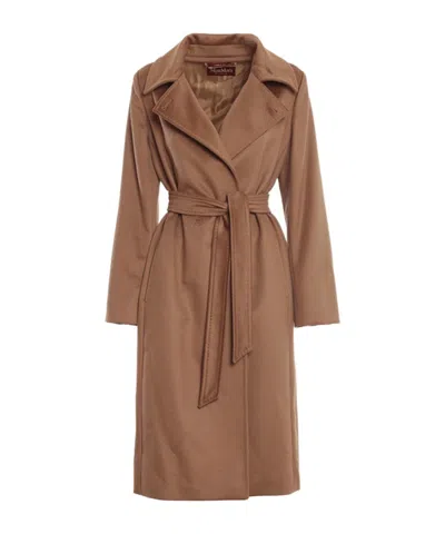 Max Mara Studio Bcollag Belted Long-sleeved Coat In Brown