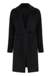 Max Mara Studio Beaver Wool Midi Robe Coat In Black