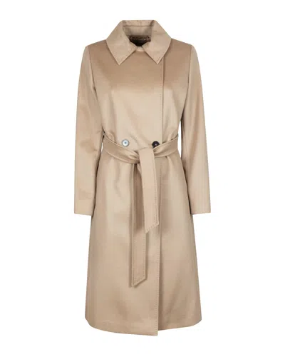 Max Mara Studio Belted Double-breasted Long Coat In Cammello
