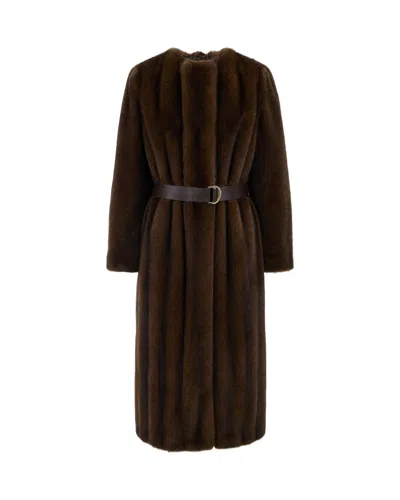 Max Mara Studio Belted Fur Coat In Nocciola