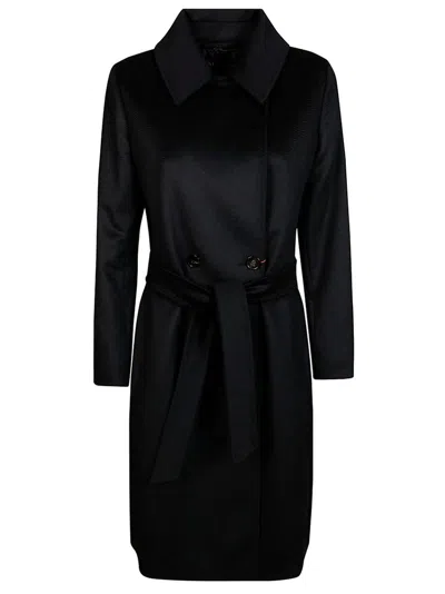Max Mara Belted Long-sleeved Coat In Black