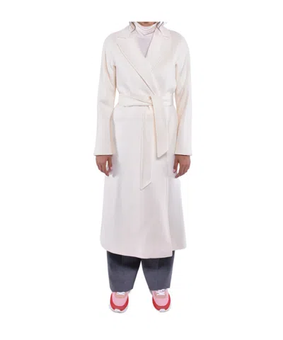 Max Mara Studio Belted Long-sleeved Coat In White