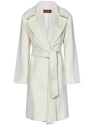 Max Mara Tigre White Virgin Wool Drap Midi Wrap Coat