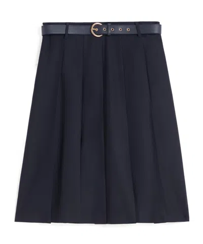Max Mara Studio Belted Pleated Midi Skirt In Blue