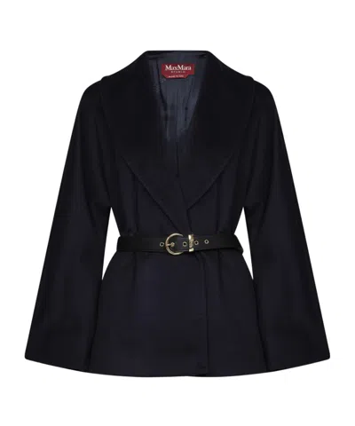 Max Mara Studio Belted Waist Tailored Jacket In Black