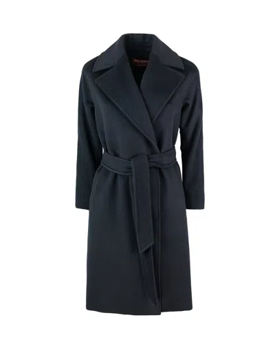 Max Mara Studio Belted Wool Wrap Coat In Nero