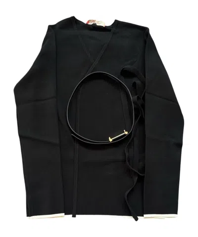 Max Mara Studio Belted Wrap Cardigan In Black