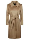 Max Mara Waist Belted Long Sleeve Coat In Brown