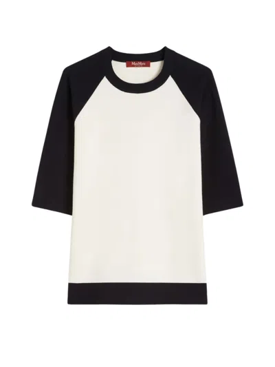 Max Mara Studio Bicolor Cotton T-shirt With Contrast Sleeves And Hem - Women's Ss26 In White