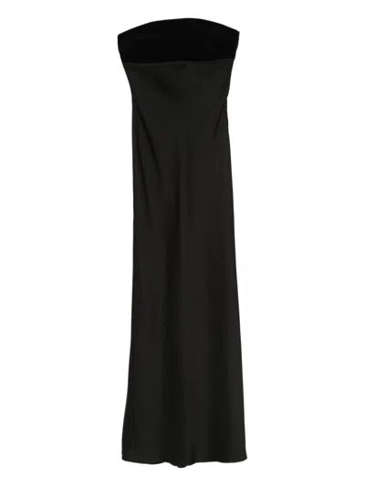 Max Mara Baia Velvet-trimmed Satin Bustier Gown In Black