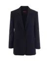 Max Mara Blue Solid Notched Lapel Blazer In Blue
