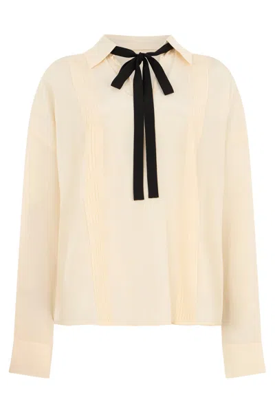 Max Mara Studio Blouse With Collar And Ribbon In Animal Print