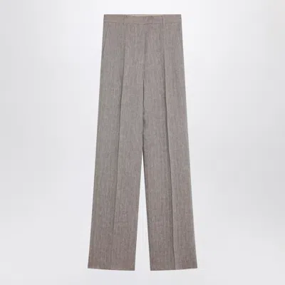 Max Mara Studio Beige Straight Linen Pants In Brown