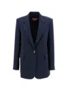 Max Mara Studio Blue Virgin Wool Silk Blazer In Blue