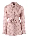 Max Mara Boccale Belted Geometric-print Shirt In Pink