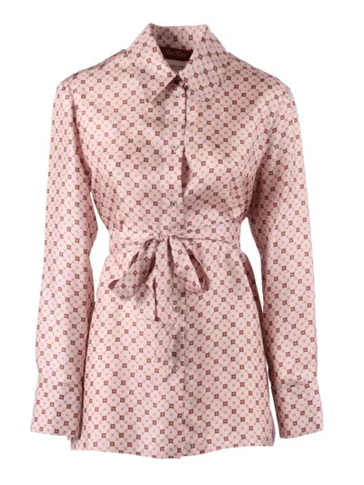 Max Mara Boccale Belted Geometric-print Shirt In Pink