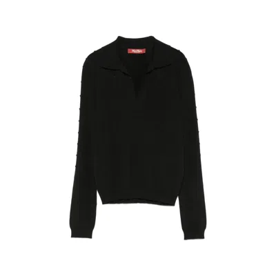 Max Mara Studio Bobble Knit Spread Collar Sweater In Black