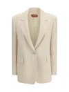 Max Mara Studio Cady Blazer With Vertical Side Stitching And Lapel Collar In Neutral
