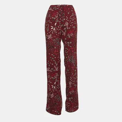 Pre-owned Max Mara Studio Burgundy Floral Print Crepe Drawstring Palazzo Pants M