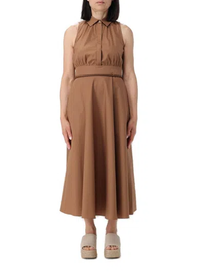 Max Mara Studio Button Detailed Sleeveless Dress In Brown