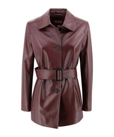 Max Mara Studio Button-up Belted Jacket In Brown