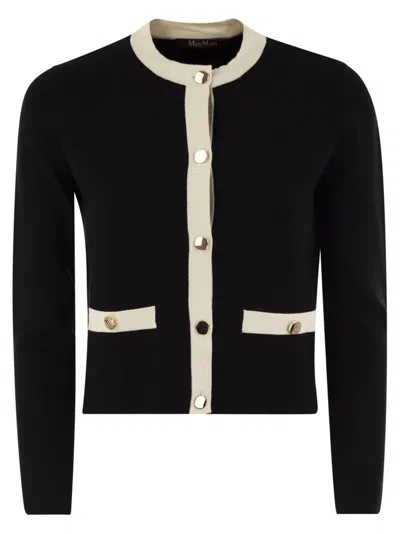 Max Mara Studio Buttoned Crewneck Jacket In Black/white