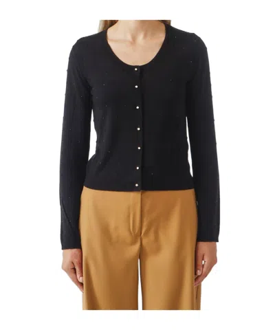 Max Mara Studio Button-up Crewneck Cardigan In Black