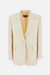 Max Mara Studio Cady Blazer With Vertical Side Stitching And Lapel Collar In Neutral