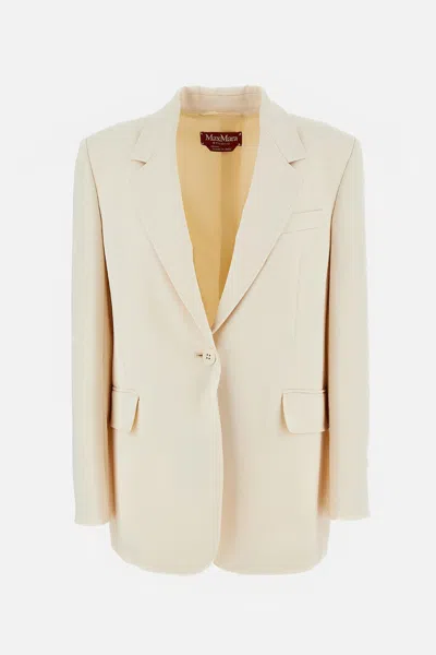 Max Mara Studio Cady Blazer With Vertical Side Stitching And Lapel Collar In Bianco