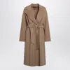Max Mara Studio Camel Belted Coat In Wool Blend In Brown