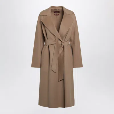 Max Mara Studio Camel Belted Coat In Wool Blend In Brown