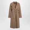 Max Mara Studio Camel Belted Coat In Wool Blend In Brown
