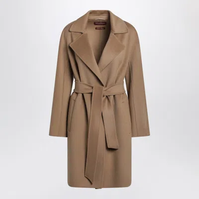 Max Mara Studio Camel Wrap Coat In Cashmere And Wool In Multi