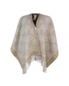 Max Mara All-over Logo Patterned Fringed Edge Cape In Grey