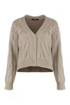 Max Mara Studio Cardigan In Wool And Cashmere With Braids In Neutral