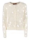 Max Mara Sequin Embellished Cardigan In White