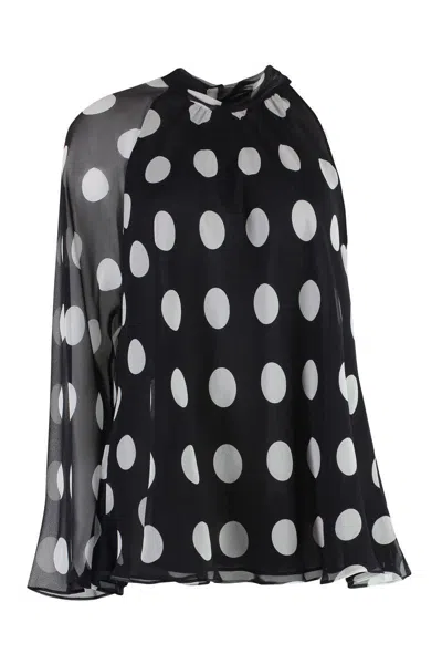 Max Mara Studio Carella Polka-dot Silk Blouse In Black