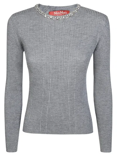 Max Mara Studio Catone Maglia Girocollo Gioiello In Grey