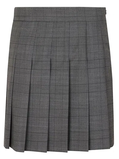 Max Mara Studio Checked Pleated Skirt In Grey