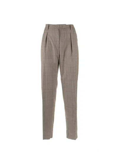 Max Mara Studio Checked Straight Leg Trousers In Gray