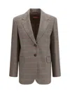 Max Mara Checked Pattern Wool Blazer In Brown