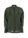 Max Mara Studio Sheer Long-sleeve Button-up Blouse In Green