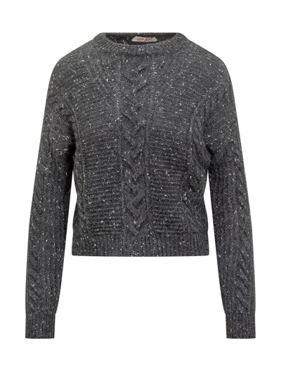 Max Mara Studio Chic Knit Pullover With Braided Design In Gray